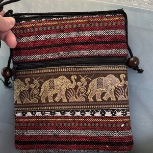 Bohemian Elephant Pattern Crossbody Bag - Red and Brown